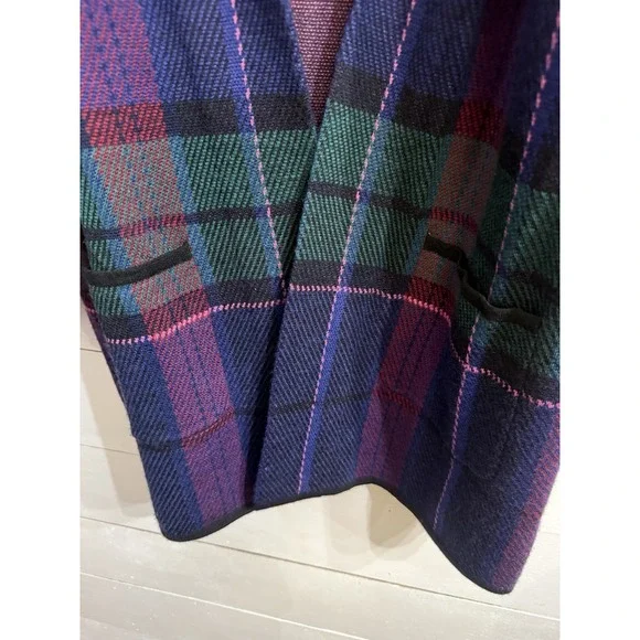 Talbots Weekend Plaid Cardigan Sweater Jacket Merino Wool Open Front Medium Pet‎ - Picture 3 of 8